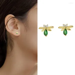 Stud Earrings 925 Sterling Silver Zircon Bee For Women Girl Fashion Simple Insect Design Jewelry Birthday Gift Drop