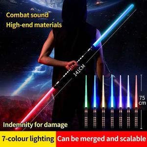 LED 조명 스틱 Reikirc 75cm RGB Lightsaber 2-in-1 7 색/1 컬러 광선 검 3+어린이 레이저 소드 장난감 파티 글로우 벨라 T240428