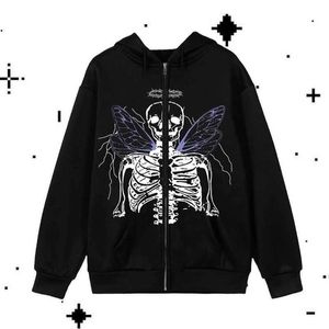 N9ZQ Men's Hoodies Sweatshirts 2022 Gothic Oversized Hoodies Skeleton Print Long Sles Hooded Sweatshirt Punk Hip Hop Zip Up Grunge Y2k Neutral Streetwear d240429