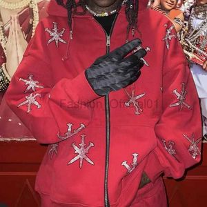 Men's Hoodies Sweatshirts 90s Fashion Y2k Rhine Full Zip Up Hoodies Grunge Oversized Sweatshirt Punk Harajuku Snowflake Long Sle Coat Streetwear d240429