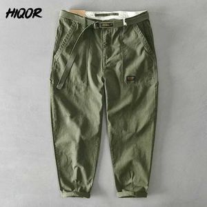 Men's Pants HIQOR brand mens 100% pure cotton casual pants 2024 spring fashionable metal buckle cargo hip-hop Trouser 28-38 Q240429