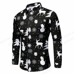 Snowflake Hawaiian Shirts Reindeer Shirts Men Fashion Shirt Snowman Long Sleeve Beach Blus Man Camisas Herrkläder 240428