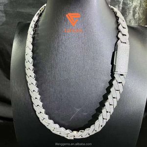 Luxury Hip Hop Cuban Link Chain Halsband Bling Moissanite Diamond 20mm Ice Fashion Silver Jewelry
