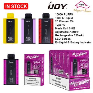 Oryginalny Kapitan Ijoy 10K 10000 Puffs E papierosy duże waporyzatory jednorazowe Vape Cewka z cewki LED ładowna akumulator 650 ml 18 ml wstępnie wypełnione strąki 5%