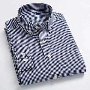 남성용 폴로즈 표준 적합성 장거리 캐주얼 체크 셔츠 싱글 패치 포켓 버튼 다운 고 편안한 100% 면화 잉엄 셔츠 T240425