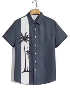 Erkek sıradan gömlekler 3d hindistan cevizi ağacı basılı gömlek Hawai tarzı moda yaka büyük boyutlu dokuma