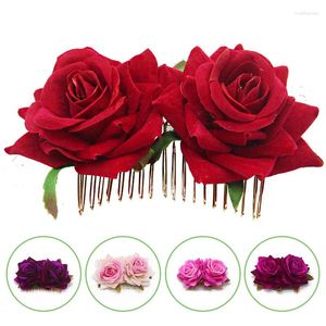 Clipes de cabelo bohemian rosa pentes artificiais flores de cabelo de casamento de noiva Broche Broche Women Headwear Acessorie Girls Acessorie