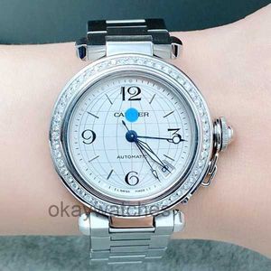 Unisex Dials Automatic Working Watches Carter Womens Watch Pasha White Disc Diamond Set Mechanical W31078M7