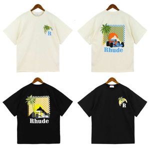 Rhude T-shirt Designer Tee Luxury Fashion Mens TShirts Summer New Short Sleeve Moonlight Tropic Print T-shirt Top For Men And Women