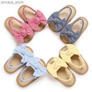 Sandálias Baby Girl Bow Sandals Summer Soft Sole Princess Sapatos de Princess Baby Anti Slip First Step Shoesl240429