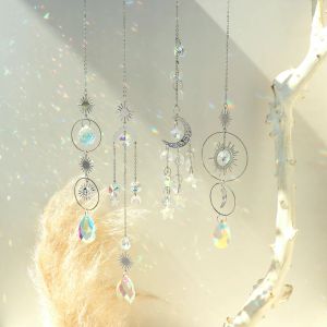 Decorazioni Silver Suncatcher Crystal Moon Lotus Chakra Decorazione sospesa Catcher Maker Rainbow Maker Stated Glass Garden Decor Outdoor Regalo