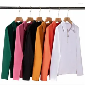 Women's Polos Para Mujer Fashion Spring Autumn Women POLO NECK T-shirt Long Sleeve Slim Top Simple Solid Casual Cotton Woman Tees