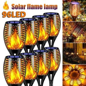 Dekorationer 1 ~ 12st Solar Flame Light Outdoor 96/12 LEDS FLIMERING TORCH WATERPESESIGHT NIGHT LAMP GARDEN DECORATION FÖR LAWN PATH YARD PATIO