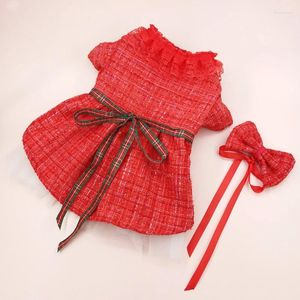 Dog Apparel Pet Year Christmas Dress Autumn/Winter Woolen Red Coat Double Layer Yarn Skirt Cat