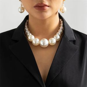 Pearl Necklace Earring For Women Female Trendy Bead Big Pearls Necklace Wedding Bracelet Party Jewelry Gift 240428