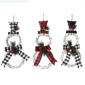 Decorative Flowers Christmas Wreath Decoration With LED Light Handmade Snowman