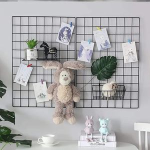 Hemväggsdekoration Diy Art Iron Grid Decor Po Frame Vykort Lagring Display Rack Hållare Hylla Organiser 240418