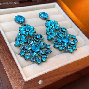 Brincos de garanhão elegante de moda de flor azul luminária pendente de luxo artesanal, mulheres versáteis tesouros