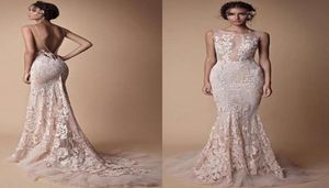 Berta Lace Applique Sukienki wieczorowe Zużycie Sheer Szyja Backless Pełna długość Niestandardowe Make Fishtail Controse suknie