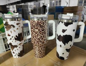 40oz Stainless Steel Tumblers Cups With Lids And Straw Cheetah Cow Print Leopard Heat Preservation Travel Car Mugs Large Capacity Water Bottles 0131