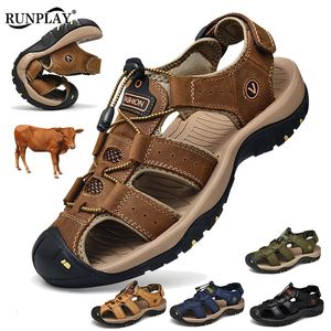 Ledermänner Wasser Strand Sandalen Sommer Outdoor Casos Closed Toe Sports Sandalen nicht rutschweiche Wanderwat-Sneaker Größe 38-48 240418