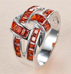 Wedding Rings Charm Female Red Crystal Stone Ring Luxury Silver Color Big For Women Cute Small Square Zircon Engagement6411202