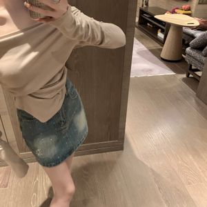 Summer Women kjolar designer kjol inner foder design a-line denim kjol mimi logo rhinestone tryckt design denim kjol av hög änden anpassad tyg kjolar för kvinnor