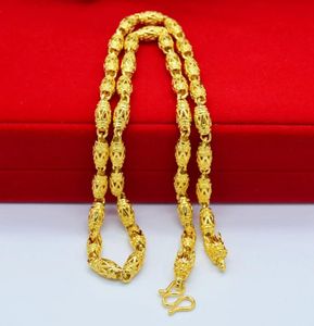 Unique Hollow W Necklace 18K Gold Olive Beads Chain with Dragon Design Necklace for Men Jewelry 60cm Long9996868