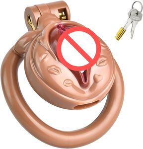 Cage di castità con design per le labbra giocattoli sessuali da femminuccia per adulti con 4 anelli di cazzo e 2 chiavi piccoli resine castità dispositivo SM set per uomini (carne)
