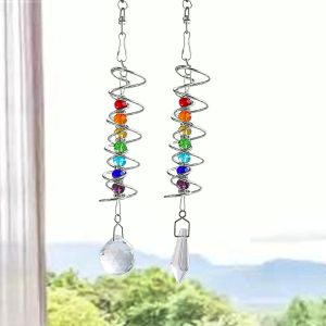 Dekorationer Spiral Tail Wind Spinner Stabilizer Sun Catcher Crystal Ball Rainbow Maker Chakra Bead Chain Wind Chimes Garden Hanging Decor