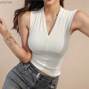 Kvinnors tankar Camis Itolin Cotton Crop Top Kawaii Y2K Sexig Womens Tank Top V-Neck Womens Latin Style Sticked Ultra-Thin Top Womens Clothing 2024 Summerl240429