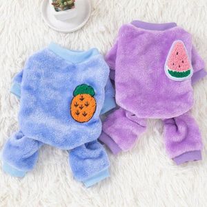 Dog Apparel Comfortable Pet Onesie Cozy Fruit Pattern Winter Jumpsuit For Small Dogs Cats Fleece Overalls Pajamas With Chihuahua