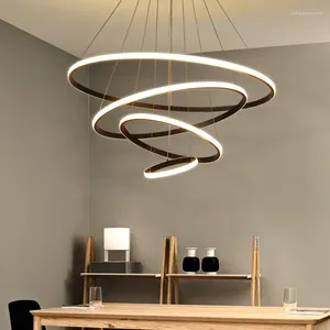 Chandeliers Creative Modern Home LED For Living Room Bedroom Dining White&Black&Golden&Coffee Circle Frame AC 110V 220V