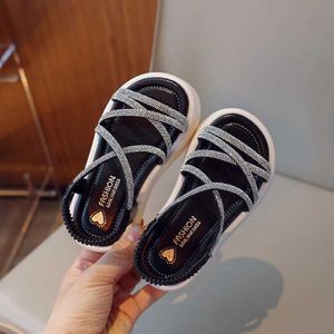 Sandals Girls Sandals Summer Luxury Rhinestone Strap Children Causal Beach Shoes Fashion Thick Bottom Kids Princess Sandals Versatile