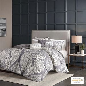 Adela 6PC Cotton Sateen Printed Duvet Cover Bedding Set Comfortable Luxurious Soft All Season Comforter C 240424