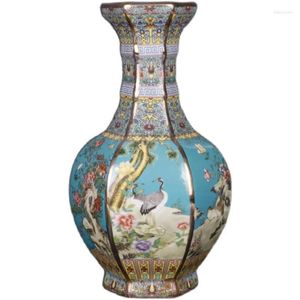 Wazony porcelanowy wazon Jingdezhen ceramiczny heksagonalny dekoracja kwiatów i ptaków