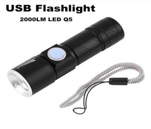 USB Flashlight Super Bright Q5 2000LM USB Handy LED Torch Light Waterproof Readgeble Zoomable Light Lamp för jakt camping9750293