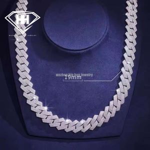 Moissanite Diamond Iced Out Miami Cuban Link Chain 19mm Width 925 Sterling Silver Moissanite Cuban Necklace