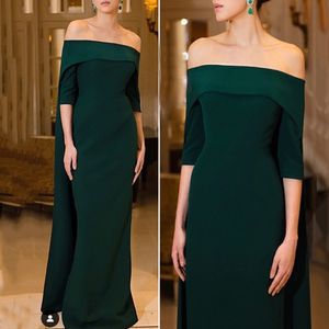 Off Shoulder Sheath Muslim Evening Dresses Long Prom Dress Half Sleeve Crepe Formal Party Gown