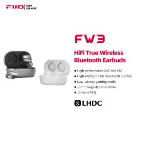 Hörlurar FIIO FW3 LDAC True Wireless Earuds 10mm förare med frodiga sång/bas Bluetooth 5.2 21h Custom PEQ