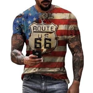 Retro America Route 66 3d Baskılı Erkek Tişörtler Vintage Gevşek Erkekler Giyim Yaz Yuvarlak Boyun Kısa Kol UNISEX ÜSTLERİ TEE 5XL 240423