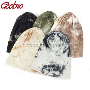 Berretti/berretto da cranio geebro cotone casual cotone a coste tinture cappelli e tappi per donne uomini autunno inverno cappelli slouch ladies limple cranio gorras d240429