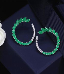 Orecchini per borchie Designable Fashion Brand Jewelry Green Zircon Stone Elegant Half Round Leaf Big Post per Women6609551