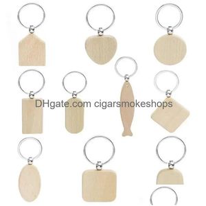 Party Favor Promotional Handicrafts souvenir Plain DIY Blank Borte Wood Pendant Chain KeyChain with Key Ring Drop Delivery Home Garden DHECN