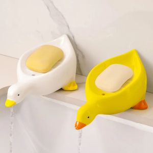 Set Yellow Duck Shape Soap Box Cartoon Soap Dish Drainable Soap Holder Soap Container Soap Dish For Tray Bathroom Accessories