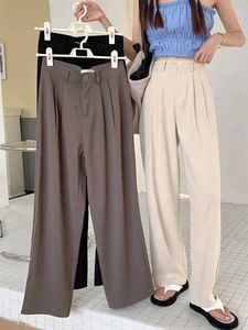 Kadın Pantolon Capris Zoki Zarif Moda Seti Kadınlar Yüksek Bel Katı Düz ​​Pantolon Kore Moda Gevşek İlkbahar/Yaz Geniş Bacaklı Pantolon Y240429