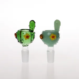 2 pezzi/scatola all'ingrosso in stock green color cactus model di cactus mini vetro a buon mercato da 14 mm ciotole fumante di vetro per fumare bong di vetro