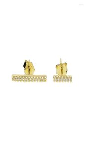 Studörhängen 925 Sterling Silver Factory Drop Long Short CZ Bar Studs Delicate Girl Double Hole Fashion Simple Earring3996139