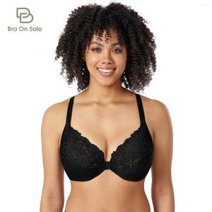 Bras feminina plus size renda racerback de fechamento frontal sutiã completa camiseta para mulheres sem preenchimento de lingerie feminina