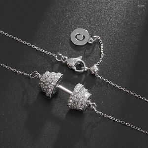 Pendant Necklaces Barbell Dumbbell Inlaid Zircon Necklace Women's Fashion Fitness Weightlifting Sports Clavicle Chain Jewelry Gift